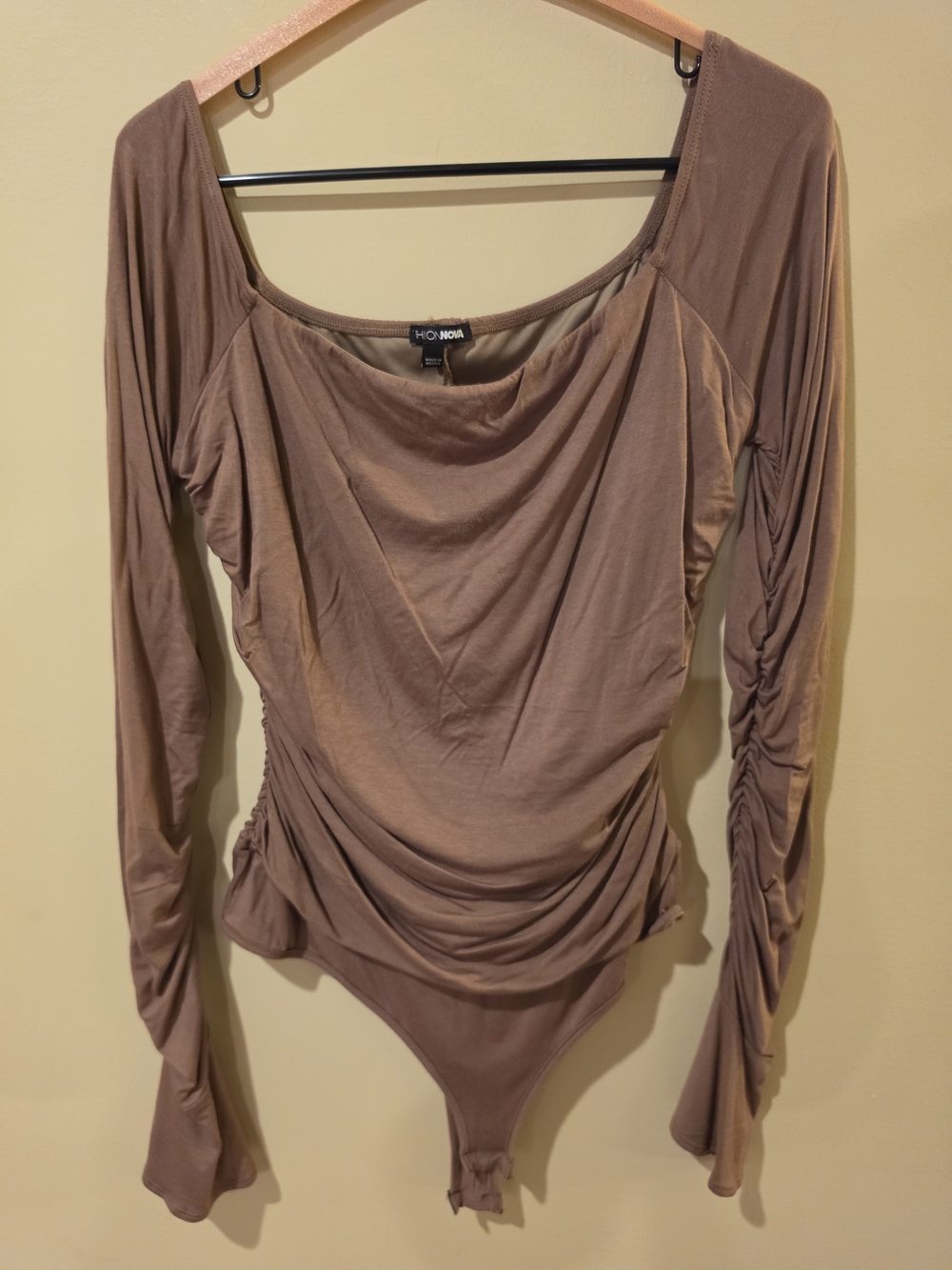 Fashion Nove Mauve Long-Sleeve Off-Shoulder Bodysuit